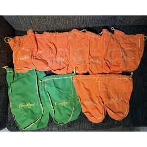 Lot of 11 Green And Peach Embroidered Crown Royal Drawstring Bags
